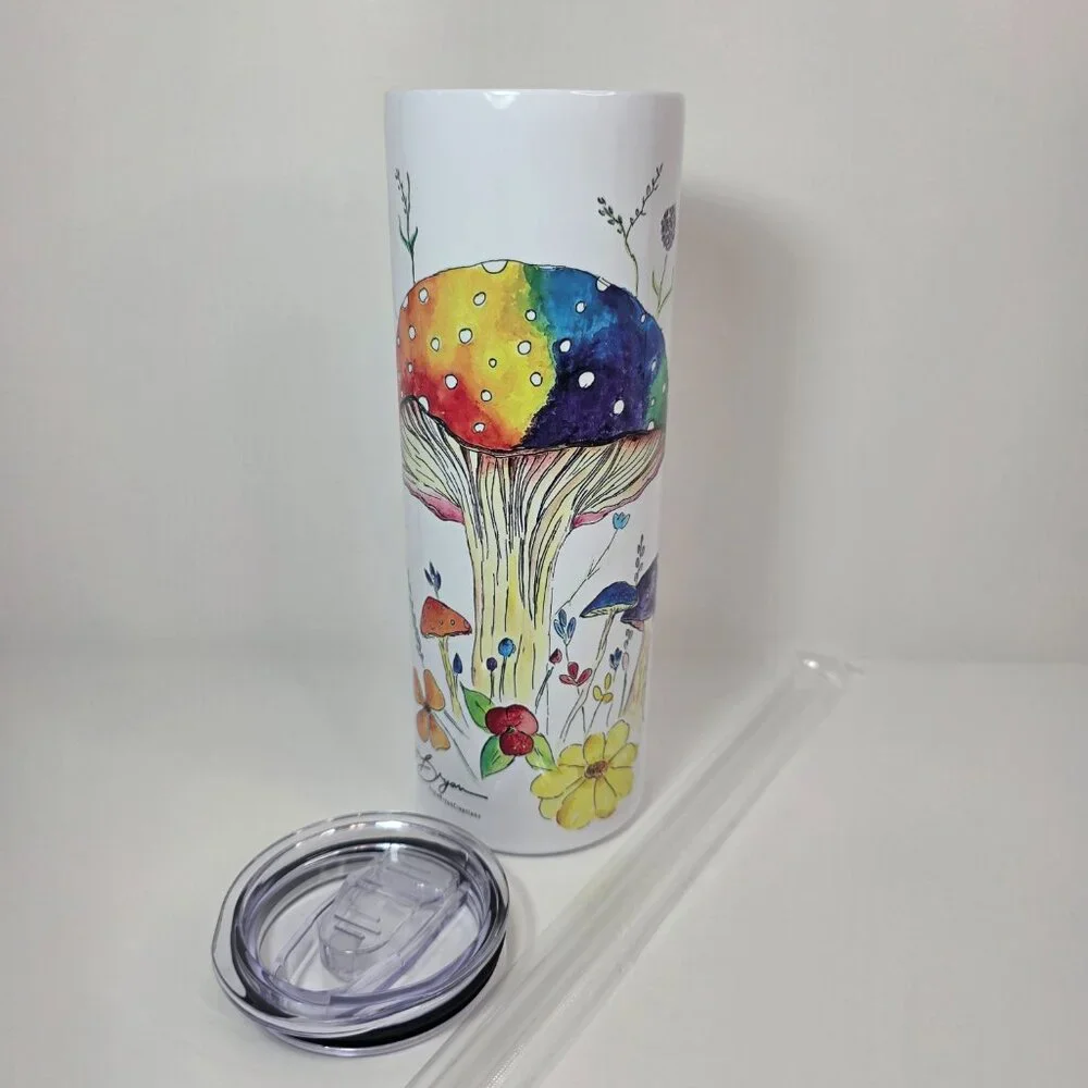 Rainbow Mushroom Tumbler 20oz Stainless Steel | Cottagecore Fairycore Woodland - Picture 6 of 9